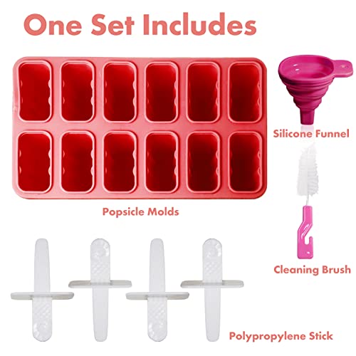 Popsicles Molds 12 Cavities Bpa Free Silicone Popsicle Molds, Reusable Popcicale Mold Silicone For Kids, Ice Pop Molds Silicone Popsicle Maker Homemade Ice Cream Mold (Red) #TOP5