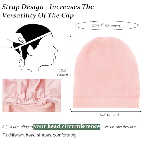 FADACHY Pink Bonnet for Sleeping, Double - Layered Hair Bonnet Soft Satin Hair Wrap with High Elasticity Turban for Hair Care, Chemo Headwear for Women & Men