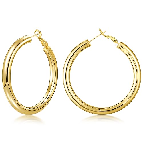 sovesi Chunky Gold Hoop Earrings for Women with 925 Sterling