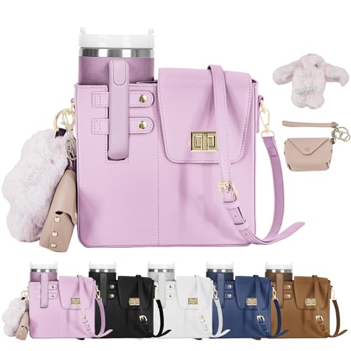 Stanley Lunch Bag, Anti Theft Crossbody Bags for Women Travel with Water Bottle Holder, Purse for Stanley Cup with Cute Toy