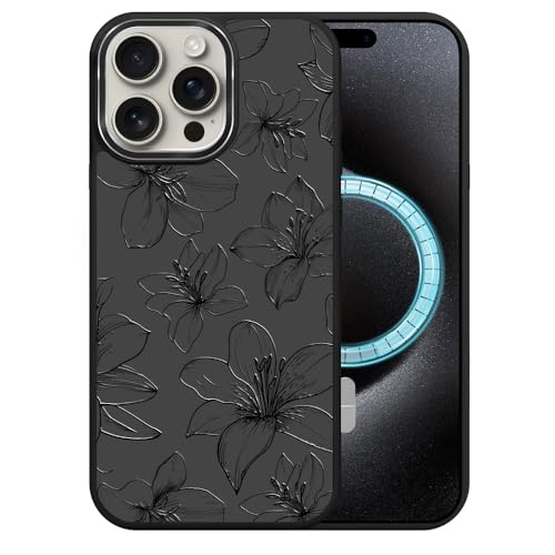 DAIZAG Case for iPhone 15 Pro Max, [Durable Shockproof Protective Magnetic Cover] [Compatible with MagSafe],Black Lily Flower Floral Aesthetic