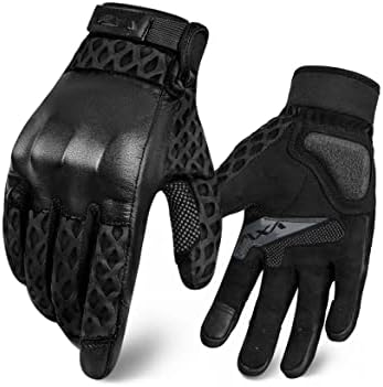 VXW Breathable Mesh Motorcycle Gloves Touchscreen Full Finger with Kevlar Palm Pad Men Women (Black, Large)