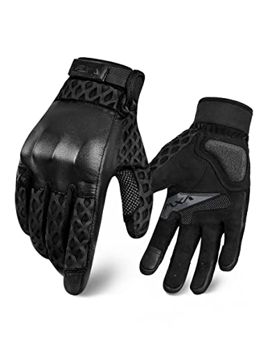 Vxw Breathable Mesh Motorcycle Gloves Touchscreen Full Finger With Kevlar Palm Pad Men Women (Black, Large) #TOP12