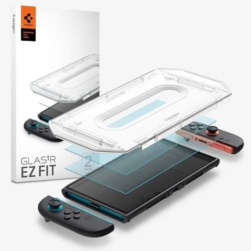Spigen Switch 2 保護フィルム 貼り付けキット付き 9H硬度強化ガラス 全面保護 耐衝撃 飛散防止 スイッチ2 ドック対応 2枚入 ナノコーティング EZ Fit AGL10156