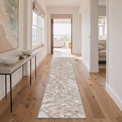 BEIMO 2x10 Abstract Warm Greige Runner Rug, Washable Non Slip for Hallway