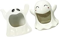 Vista 1 de ABOOFAN Portavelas de Halloween con forma de fantasma, portavelas votivas, 2 portavelas de cerámica para centros de mesa de Halloween, decoración