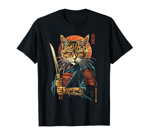 Kawaii Gatto Carino Anime Giapponese Stuff Samurai Gatto Ninja Maglietta