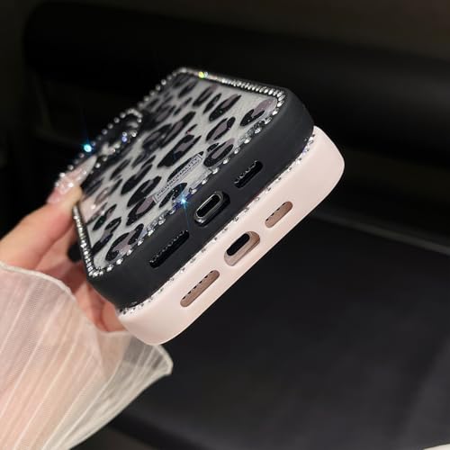 Coque iPhone 15 Pro Max rigide léopard rose pailletée chic pour fille - 6