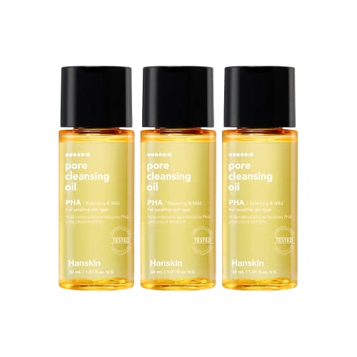 Hanskin Pore Cleansing Oil, Gentle Blackhead Cleanser and Makeup Remover for Sensitive Skin - Official 2019 Exclusive USA Exported Version [PHA] (1.01 fl. oz. / Pack of 3)