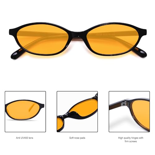 Image of GUVIVI Retro Oval Sunglasses for Women Chic Cat Eye 90s Sunnies Lightweight Narrow Shades Trendy UV protection Sun Glasses