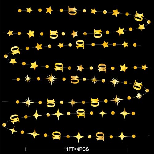 Image of Gold 10th Birthday Decorations Number 10 Circle Dot Twinkle Star Garland Metallic Hanging Streamer Banner Backdrop for Girls Boys Double Digits Ten Year Old Birthday 10th Anniversary Party Supplies