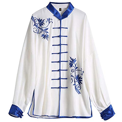 Hand Embroidery Unisex Tai Chi Uniform Cotton Chinese Kung Fu Artial Arts Wear (Blue, M) #TOP1