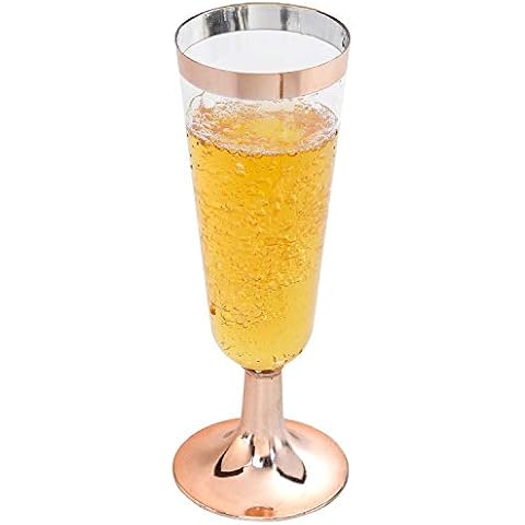 I00000 Champagne Flutes 50 PACK, 6 Oz Disposable Champagne Glasses, Plastic Toasting Glasses for Celebration, Wedding or Parties Rose Gold Cover
