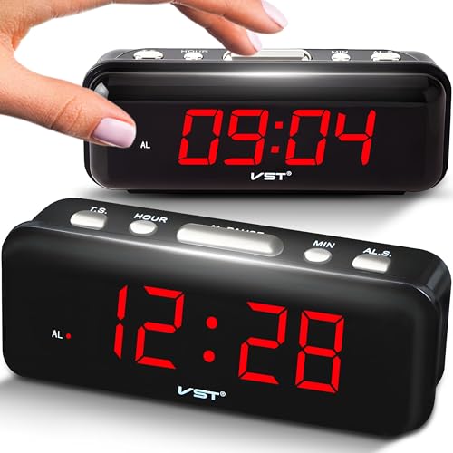 Retoo Reloj Despertador Digital, Despertador, Pantalla LED con Números Luminosos Rojos, Alimentado Por Red, Formato 24 Horas, Alarmas, Función de Repetición, para Dormitorio, Oficina, Escritorio Negro