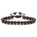 Anxiety Bracelet for Men Red Bead - 8mm Tiger Eye Stone Beads Bracelet Adjustable Natural Matte Agate Onyx Yoga Essential Oils Anxiety Aromatherapy Bracelets Jewelry Birthday Gifts for Men