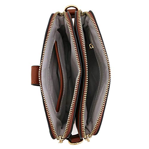 Double Compartment Small Crossbody Bag (Brown) #TOP5
