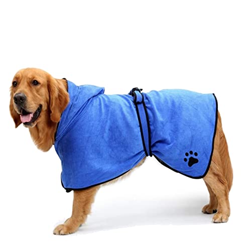 Aoweika Dog Bathrobe Towel with Adjustable Strap, Microfibre Fast Drying Super Absorbent Dog Drying Coat, Moisture Absorbing Dog Bath Robe, Quick Drying Pet Bath Towel (Blue, L)