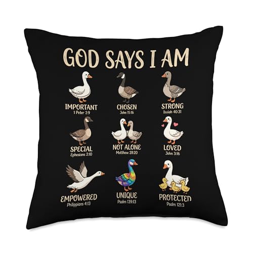God Says I Am Christian Duck Bible Verse Scripture Faith Throw Pillow