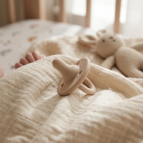 Image of Lee Lee and Me Newborn Pacifier - Sand - 100% Medical Grade Silicone Paci - Breast-Like Nipple for Natural Latch - BPA-Free - Size 0-18 Months