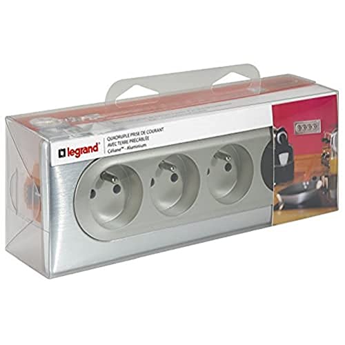 LEGRAND - Prise Electrique Quadruple avec Plaque + Boîte à Encastrer Céliane Surface - Bloc 4 Prises avec Socles Rétractables - Fabriqué En France - Alu,...