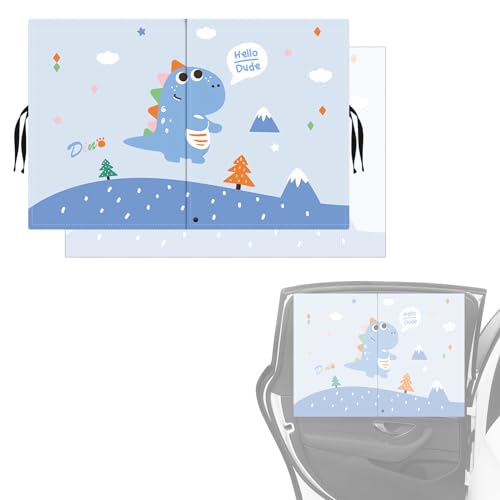 【Charming Decoration】車サンシェード サイド 車用網戸 マグネット 遮光 かわいい キャラクター 車窓 日よけ 車中泊 目隠し 断熱 日焼け防止 紫外線対策 プライバシー保護 SUV用 (ブルー(後部座席用))