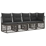 vidaXL Divano a 4 posti con bracciolo sinistro 4 pcs 4-Numero di posti, Sofa rustico per esterni, resistente alle intemperie, in rattan sintetico, cuscini in schiuma, facile da pulire