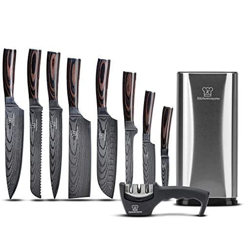 KÜCHENKOMPANE - Professionelles Edelstahl Messerset mit Edelstahl Messerblock & Messerschärfer | 8-teiliges Küchenmesser Set | Kochmesser Messerschleifer Pro | rostfrei & scharf | Made in Germany Cover