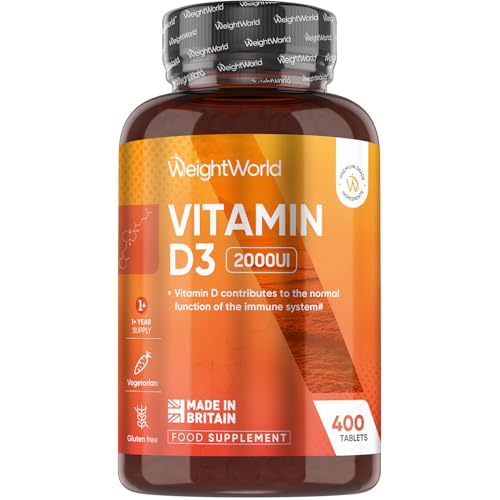 Vitamin D3 2000IU - 400 Tablets - 1+ Year Supply - 8mm Round Tablets - Vegetarian-Friendly & Non-GMO - 1 per Day - Vitamin D Supplements for Men & Women - Made in the UK