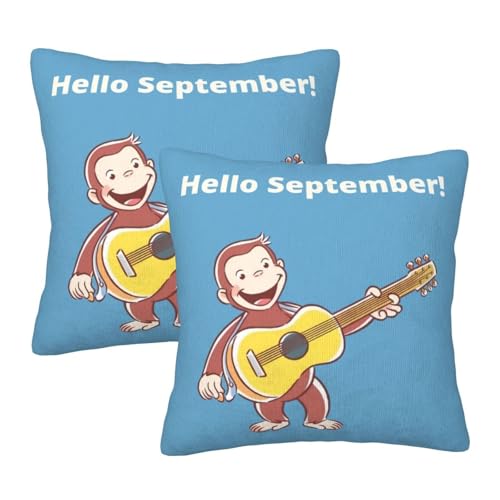 枕カバー おさるのジョージ クッションカバー 2枚セット 座布団カバー まくらカバー おしゃれ 可愛い ソファ背当て 抱き枕 インテリア飾り オフィス 部屋飾り 四季通用 45×45cm