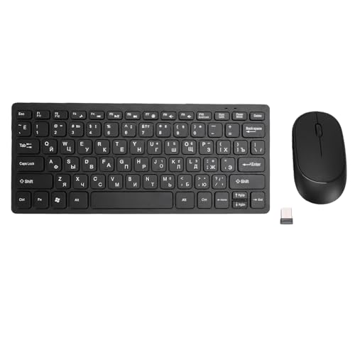 Fockety Combo de Teclado y Mouse Inalámbricos, Juego de Mouse y Teclado Ergonómico de 78 Teclas de 2,4 GHz, Teclados de Computadora Compactos Rusos para Computadora, PC (Negro)