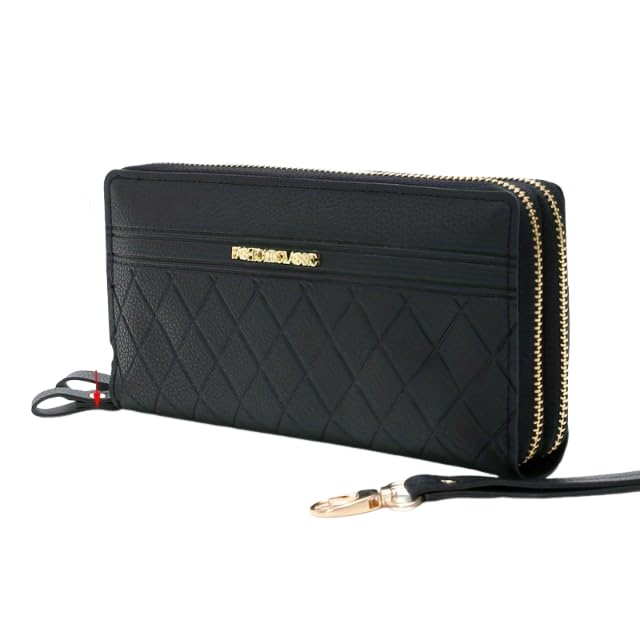 Wallet Women, Stylish Synthetic Leather Long Wallet for Women | Double Zipper Clutch with Wristlet, Credit Card Holder, Money Purse Organizer, Easy Carry Handbag (Black)