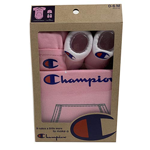 Champion-unisex-baby-3-pc-Box-Set-Includes-an-Infant-Body-Suit-a-Bib-Or-Hat-Pair-of-Booties-in-Colors-and-Size-0-6m
