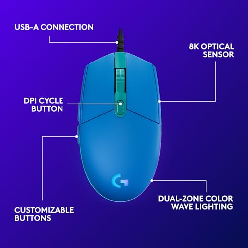 Logitech G203 Wired Gaming Mouse, 8,000 DPI, Rainbow Optical Effect LIGHTSYNC RGB, 6 Programmable Buttons, On-Board Memory, Screen Mapping, PC/Mac Computer and Laptop Compatible - Blue by Logitech G - Image 6