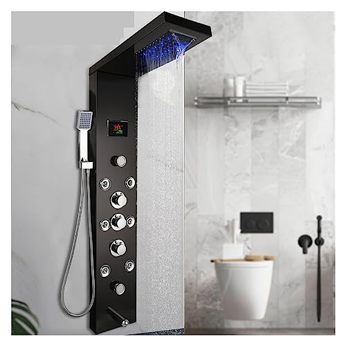 Panneau de douche, Ensemble de robinet de douche à affichage numérique ， Panneau de douche à LED Cascade Pluie ， Système de tour de mitigeur de colonne de bain à jet de massage SPA