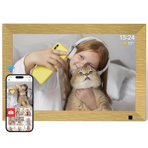 10.1 Inch WiFi Digital Photo Frame Built in 32GB Memory, 1280×800 IPS LCD Touchscreen, Auto-Rotate and Audio, Quick and Easy Share Photos or Videos via the Frameo App, Best Gift for Favorite