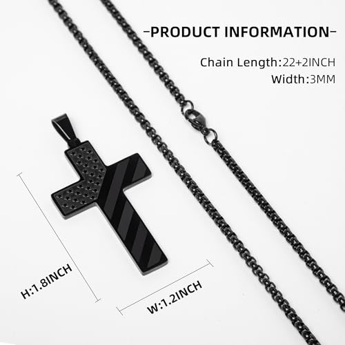 American Flag Cross Necklace for Men,Cross Necklace Gifts for Men,Black Stainless Steel Pendant Chain with Bible Verse3