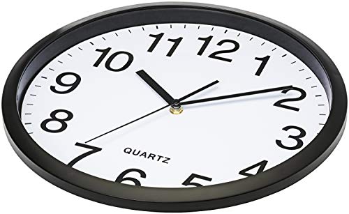 Image of Bernhard Products Black Wall Clock Silent Non Ticking 10 Inch Quality Quartz Battery Operated Round Easy to Read Home /Office /Classroom /School Clock, Sweep Movement