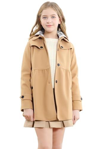 Image of Betusline Girls' Dress Coat, Kids Hoodie Wool Blend Coats Fall Winter Outerwear Peacoat,2-14 Years