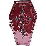 Retro Gothic Leather Make Up Bag Punk Coffin Handbags For Women Red Patent Leather Cross Rose Embroi