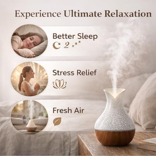 Image of Lakshiv Aroma Diffuser Humidifier for Room & Home with LED Light | Ultrasonic Cool Mist Air Humidifier for Bedroom | Essential Oil Diffuser | Wood Grain Finish Touch Operation - 30ml (Silver Crystal)