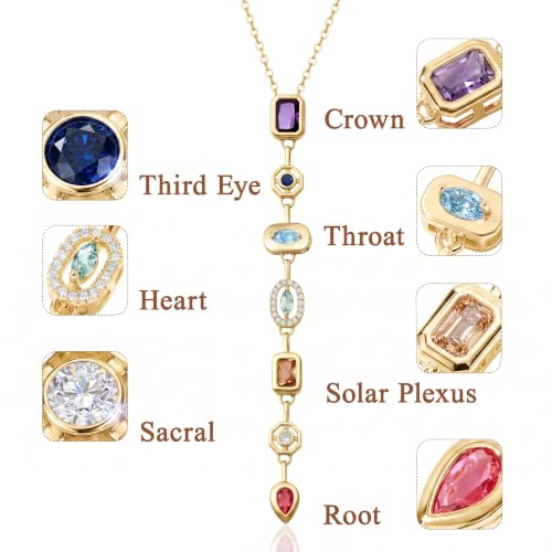 7 Chakra Necklace for Women, 14K Gold Plated Pendant Necklace for Women Gold Trend Jewelry Long Necklaces Gifts — view 4