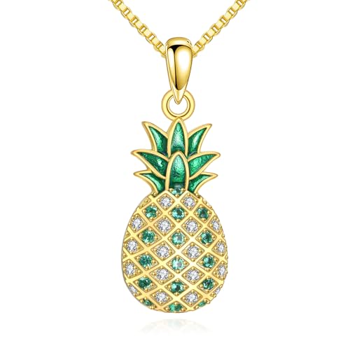 LUHE Pineapple Necklace 925 Sterling Silver Dainty Pineapple Pendant Necklace Jewelry Gift for Women Teens