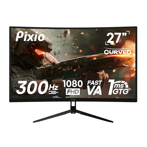 Pixio PXC279 Wave 27 inch 300Hz Refresh Rate FHD 1080p Resolution 1650R Curved Fast VA Panel 1ms GTG Response Time Adaptive Sync HDR Curved Gaming Monitor