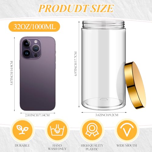 Image of Patelai 4 Pieces Round Wide-mouth Leak Proof Plastic Container Jars with Lids for Travel Storage Makeup Beauty Products Face Creams Oils Salves Ointments DIY Making(32 Ounce,Gold)
