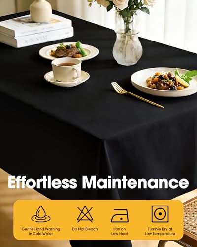 Image of Niuara Black Polyester Table Cloth, 6 Pack, 60 x 84 in | Rectangle, 5 ft Tables, Washable, Wrinkle Resistant, Weddings Parties