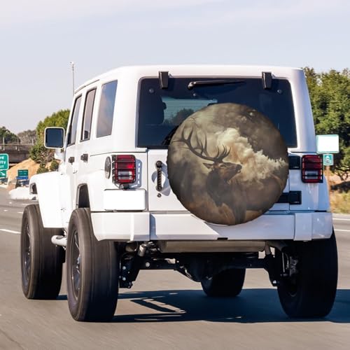 Image of Elk Standing in The Field Spare Tire Cover Dust-Proof Wheel Tire Cover Fit Trailer, RV, SUV and Many Vehicle 14 Inch
