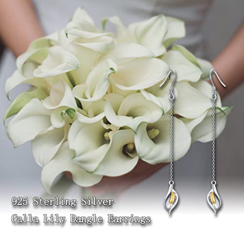 Platyco 925 Sterling Silver Calla Lily Dangle Earrings For Women White Gold Plating Flower Jewelry Christmas Thanksgivings Anniversary Birthday Mothers Day Gifts For Mom Daughter Girls #TOP4