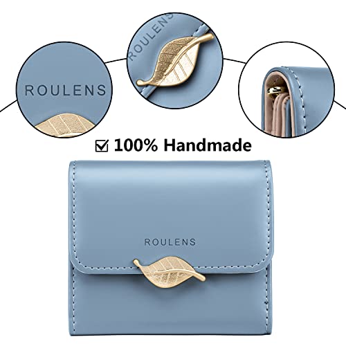 Image of Roulens Wallet for Women RFID Blocking PU Leather Leaf Pendant Card Holder Phone Checkbook Organizer Zipper Coin Purse