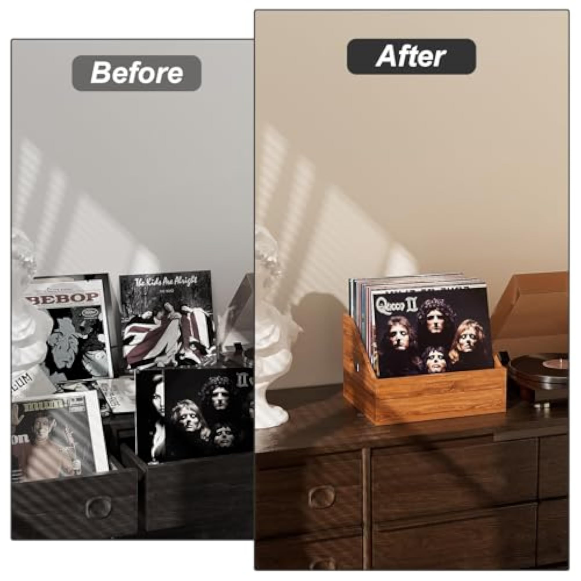 Wood Vinyl Record Storage Crate, Retro Organizer