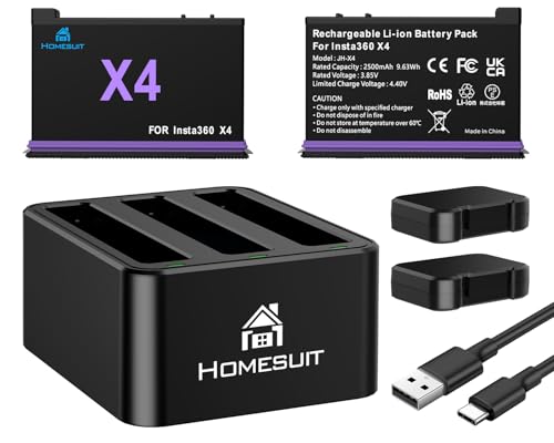 Homesuit Insta 360 Ersatzakku und USB Ladegerät, Kompatibel mit Insta360 Action Kamera Zubehör mit Misro SD Kartensteckplätzen